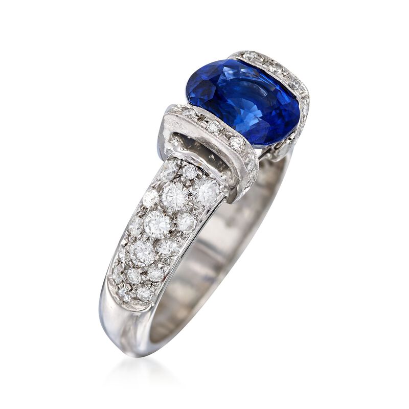 C. 2000 Vintage 2.30 Carat Sapphire and .75 ct. t.w. Diamond Ring in 18kt White Gold image number 2