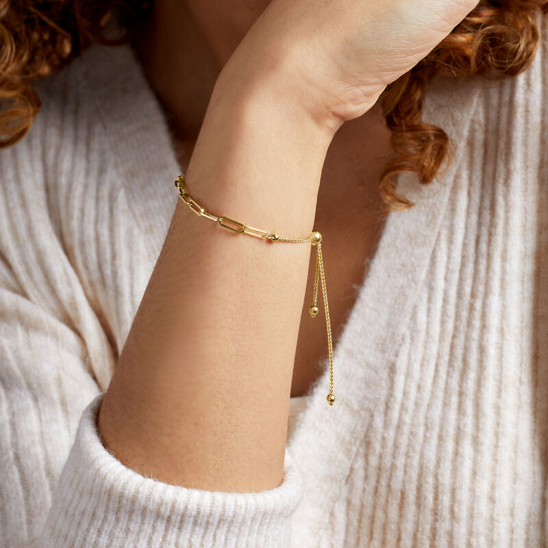 14kt Yellow Gold Paper Clip Link Bolo Bracelet image number 2