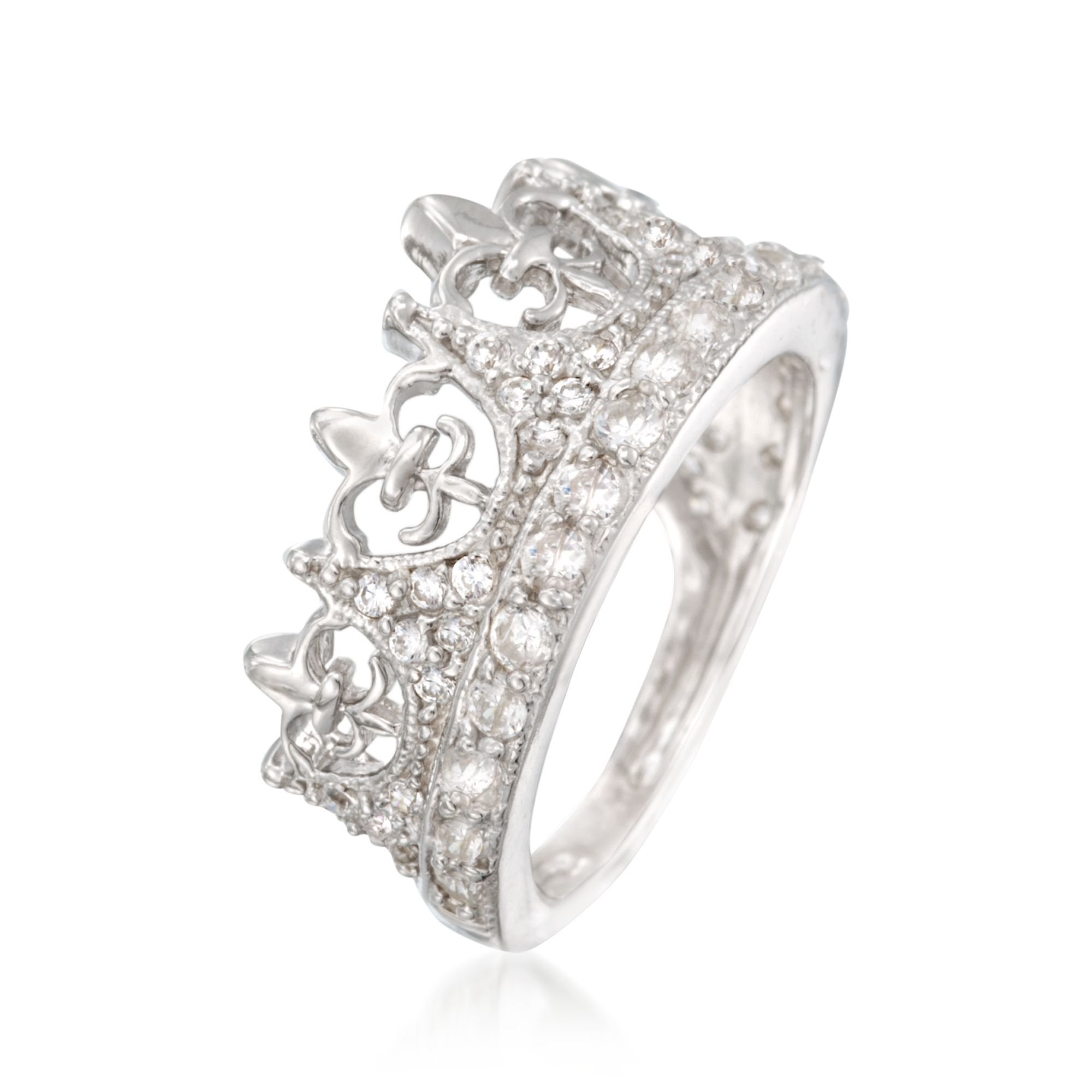 89 ct. t.w. CZ Fleur-De-Lis Crown Ring in Sterling Silver