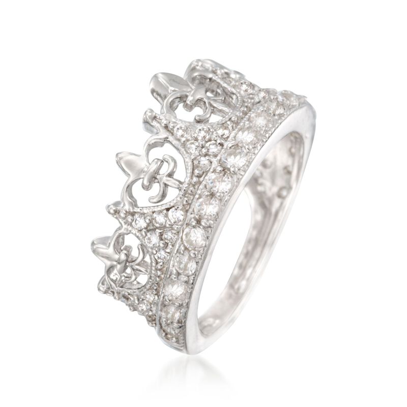 .89 ct. t.w. CZ Fleur-De-Lis Crown Ring in Sterling Silver image number 2
