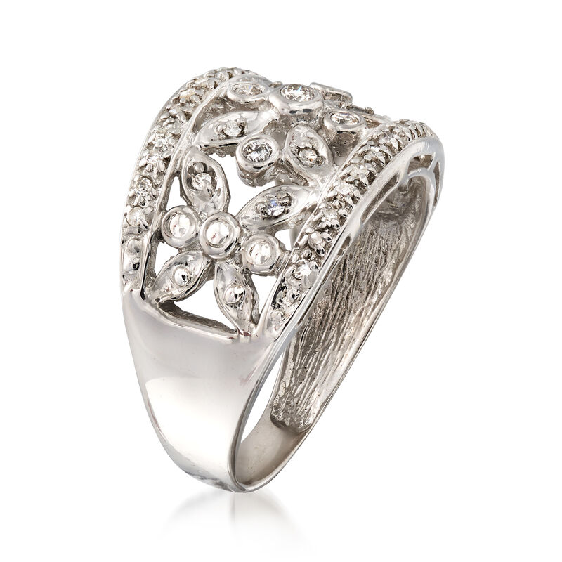 C. 1990 Vintage .25 ct. t.w. Diamond Floral Ring in 14kt White Gold. Size 7 image number 2