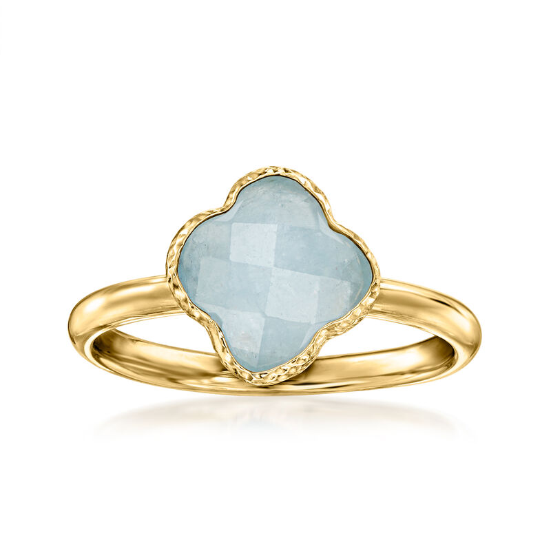 Italian 1.40 Carat Aquamarine Clover Ring in 14kt Yellow Gold image number 0