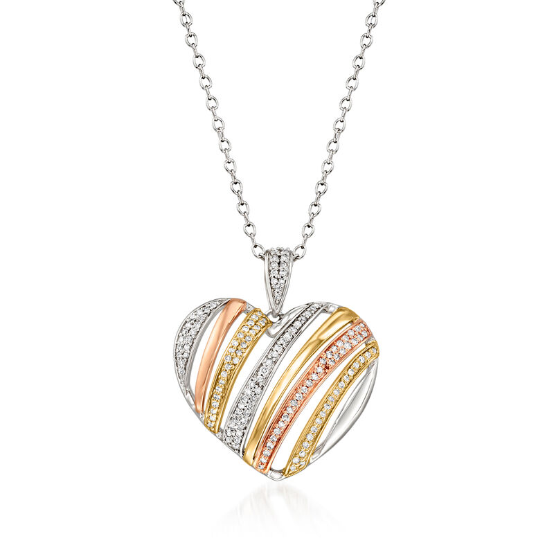 .25 ct. t.w. Diamond Heart Pendant Necklace in 14kt Tri-Colored Gold image number 0