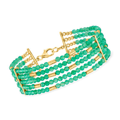 Green Chalcedony Bead Five-Row Bead Bracelet in 18kt Gold Over Sterling