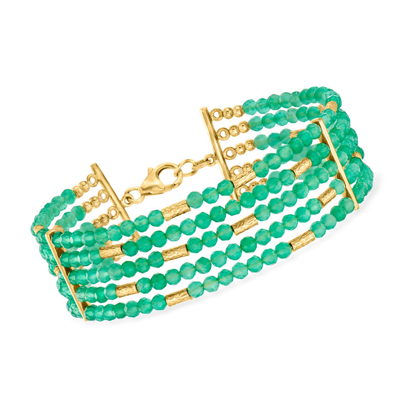 Green Chalcedony Bead Five-Row Bead Bracelet in 18kt Gold Over Sterling. 7&quot; image number 0