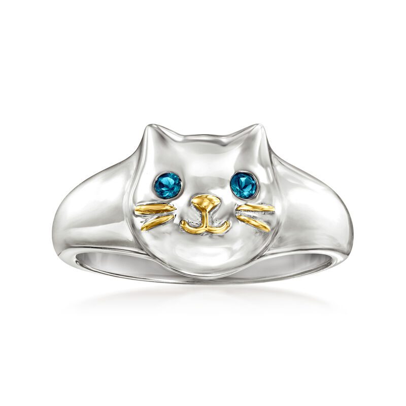 London Blue Topaz Sterling Silver Cat Ring with 18kt Gold Over Sterling image number 0