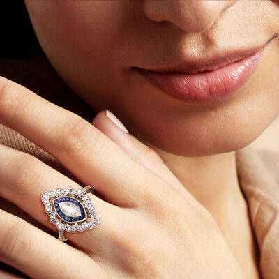 C. 1990 Vintage 1.08 ct. t.w. Diamond and .66 ct. t.w. Sapphire Ring in 14kt Two-Tone Gold