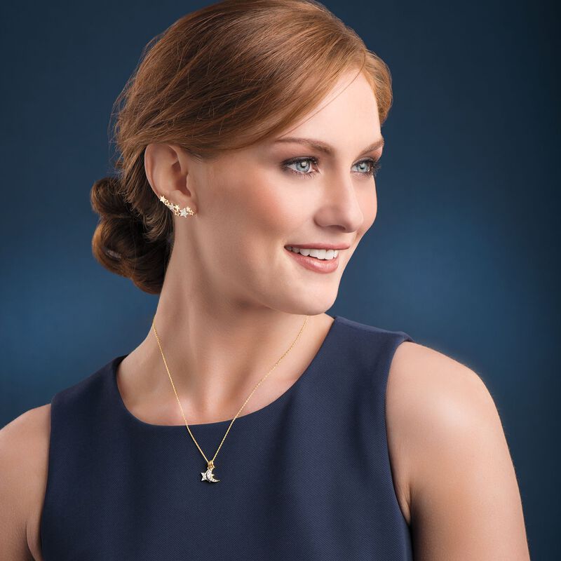 .10 ct. t.w. Pave Diamond Star and Moon Charm Necklace in 14kt Yellow Gold image number 4