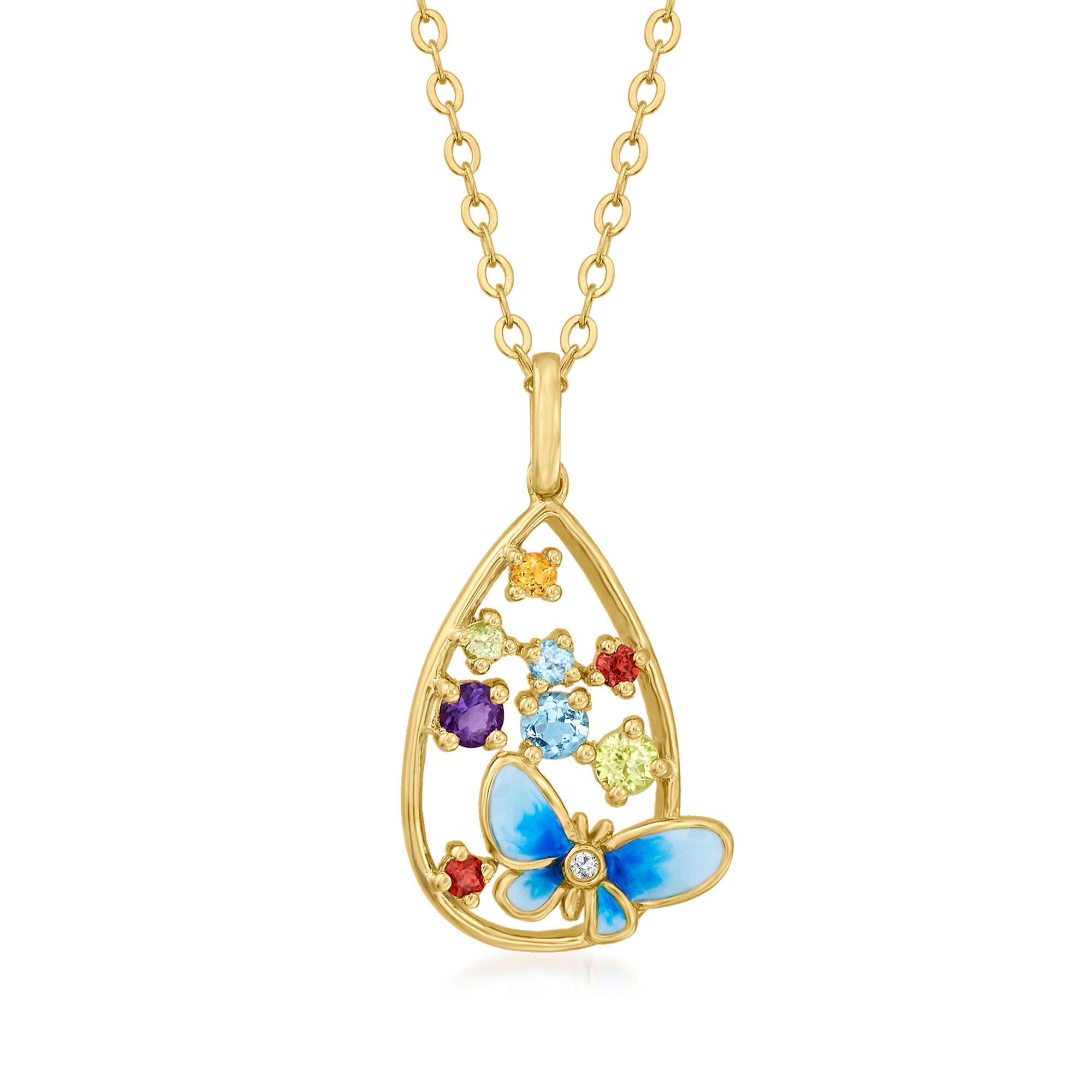monetoile0607♡ 61 ct. t.w. Multi-Gemstone Butterfly Pendant Necklace with