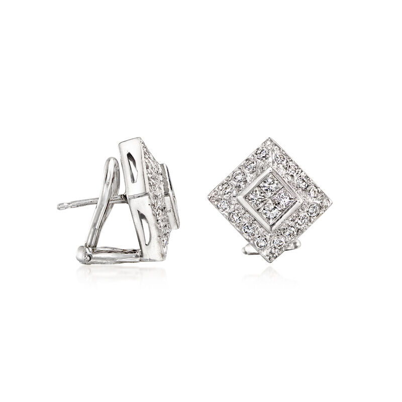 C. 1990 Vintage 1.15 ct. t.w. Diamond Square Earrings in 14kt White Gold  image number 2