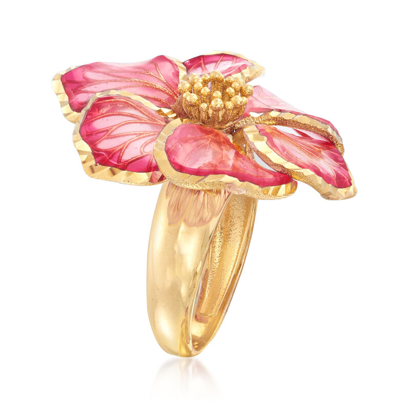 Italian Pink Enamel Flower Ring in 18kt Gold Over Sterling image number 2