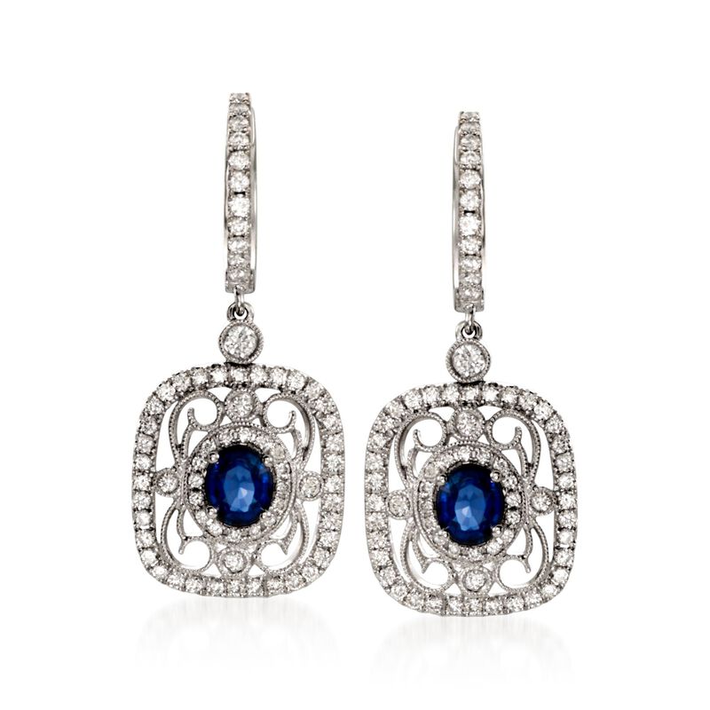 .82 ct. t.w. Sapphire and .78 ct. t.w. Diamond Drop Earrings in 18kt White Gold image number 0