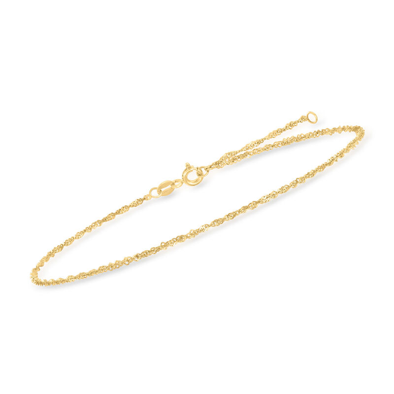 1.5mm 10kt Yellow Gold Singapore-Chain Anklet. 9&quot; image number 1