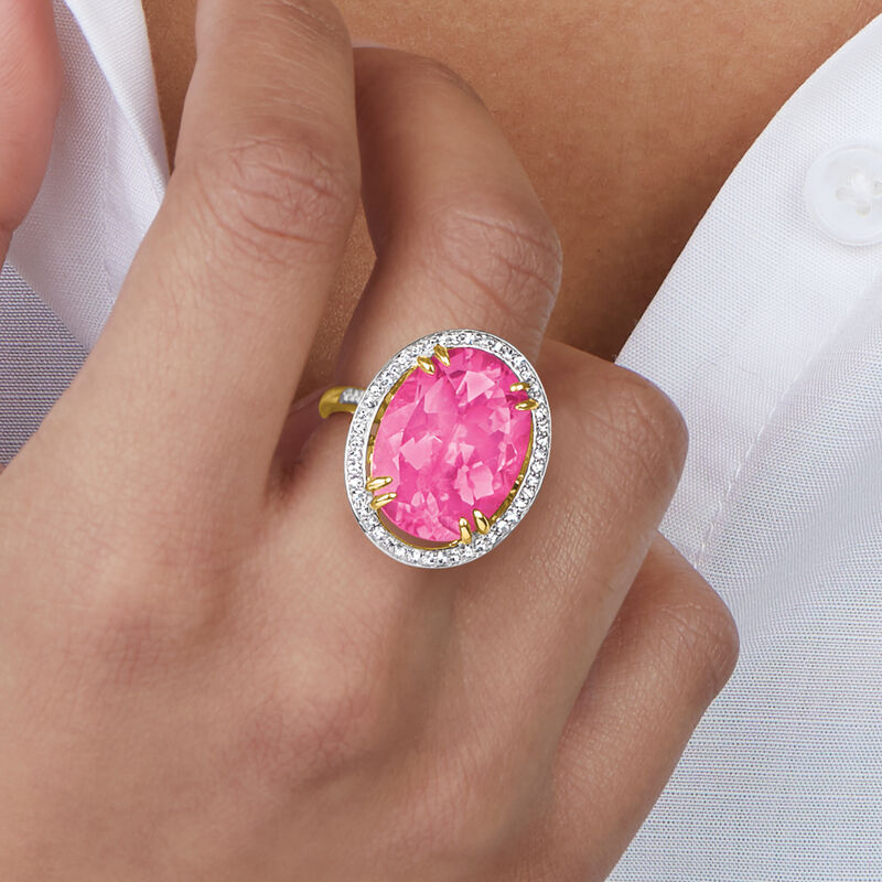 20.00 Carat Pink Topaz and .52 ct. t.w. Diamond Ring in 14kt Yellow Gold image number 5
