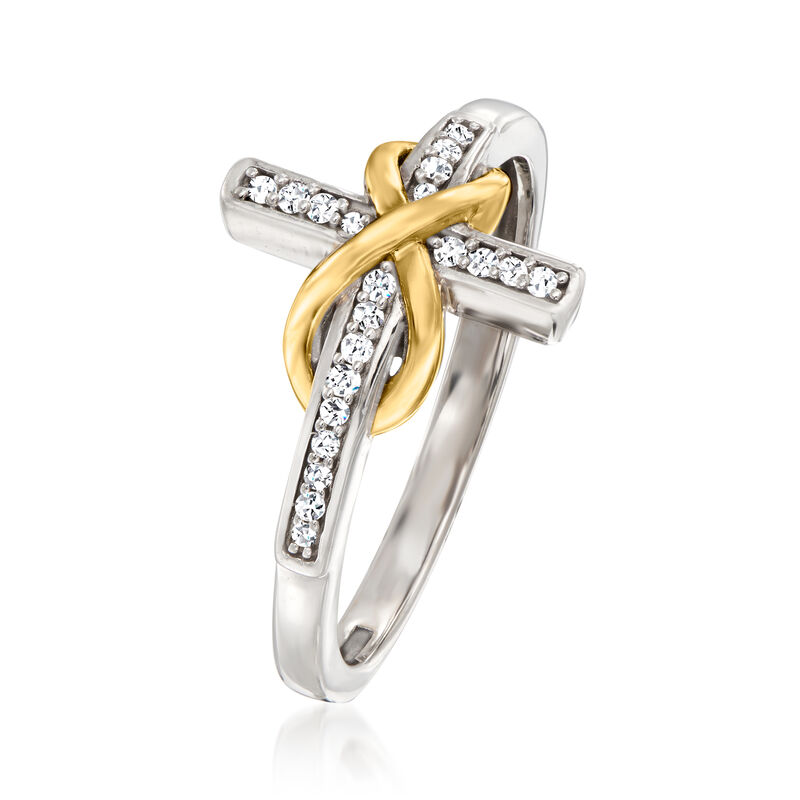 Diamond-Accented Sideways Infinity Symbol Cross Ring in 10kt Two-Tone Gold image number 2