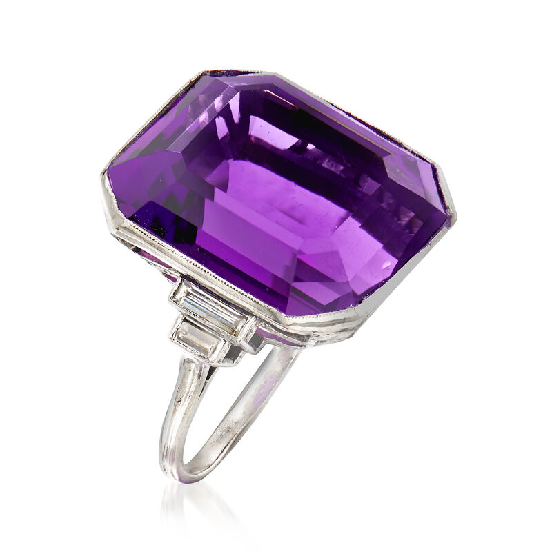 C. 1950 Vintage 31.00 Carat Amethyst and .50 ct. t.w. Diamond Ring in Platinum. Size 7 image number 2