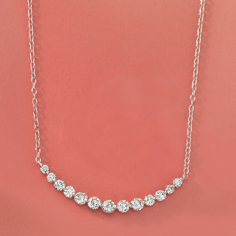 1.00 ct. t.w. Lab-Grown Diamond Curved Bar Necklace in Sterling Silver. 16" image number 2