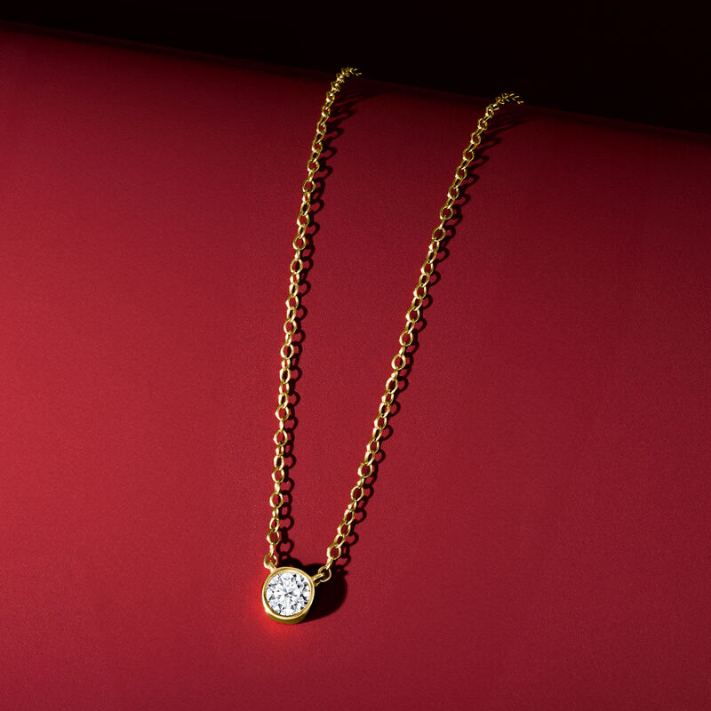 .25 Carat Bezel-Set Lab-Grown Diamond Solitaire Necklace in 14kt Yellow Gold. 16&quot; image number 2