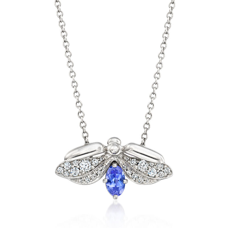 C. 1990 Vintage Tiffany Jewelry .25 Carat Tanzanite and .20 ct. t.w. Diamond Bumblebee Necklace in Platinum. 16&quot; image number 0