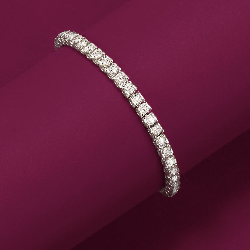 1.00 ct. t.w. Diamond Cluster Tennis Bracelet in Sterling Silver image number 2