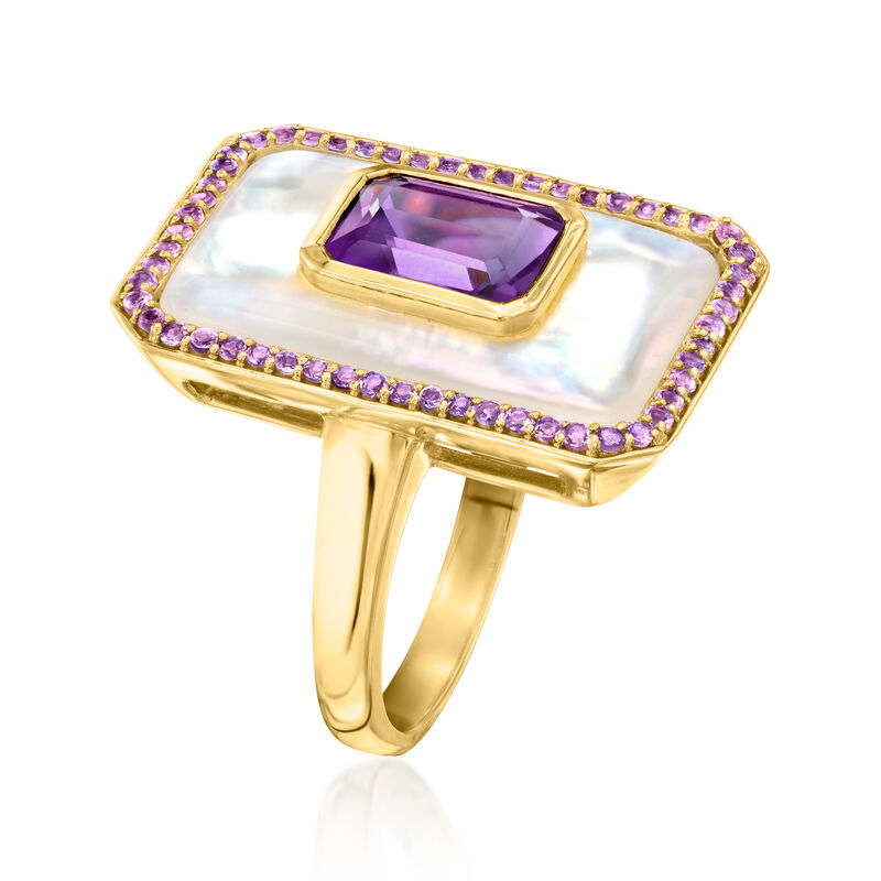 Mother-of-Pearl and 6.15 ct. t.w. Amethyst Ring in 18kt Gold Over Sterling image number 1