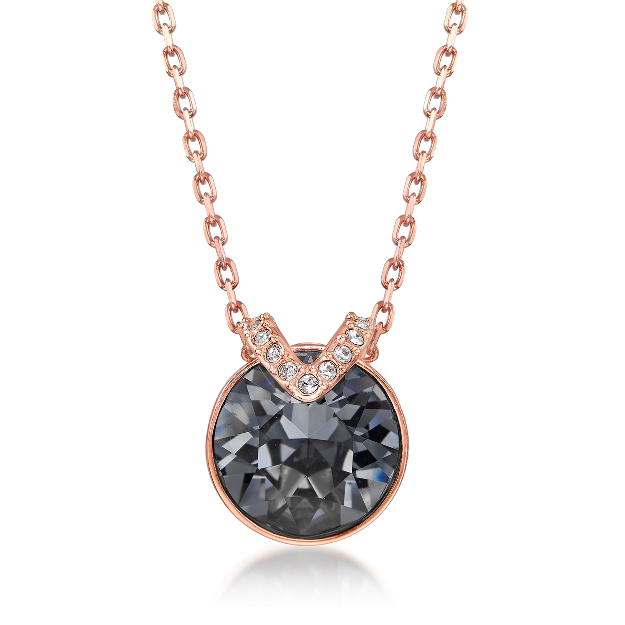 Swarovski Crystal Bella Gray Crystal V Shape Necklace in Rose Gold Plate