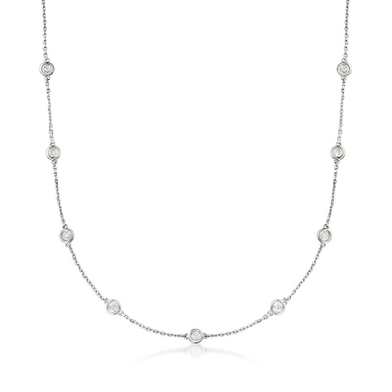 2.00 ct. t.w. Bezel-Set Diamond Station Necklace in Sterling Silver. 20&quot; image number 1