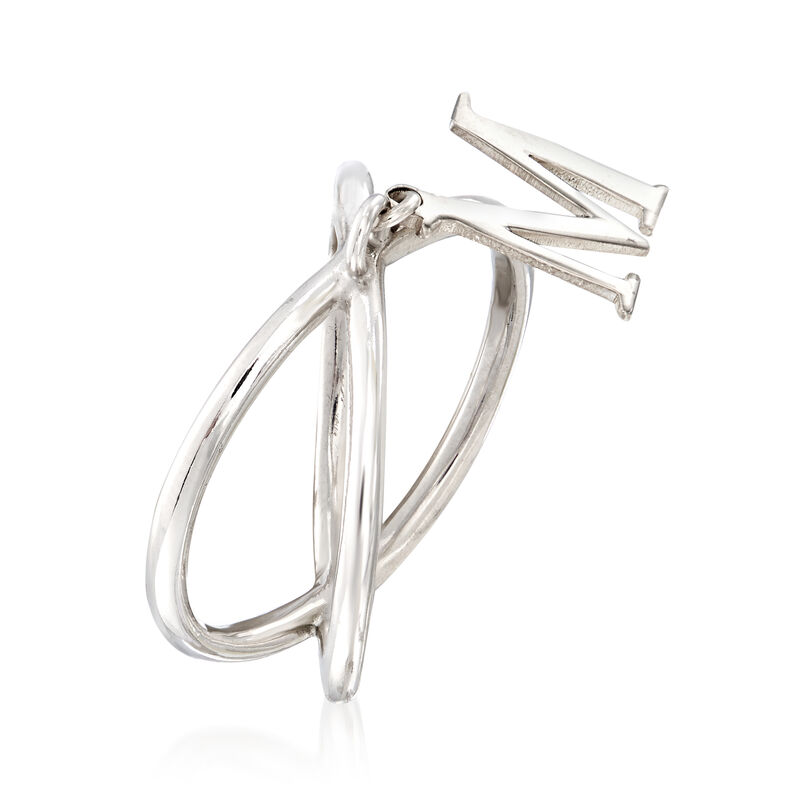 Sterling Silver Personalized Single-Initial Charm Crisscross Ring image number 2
