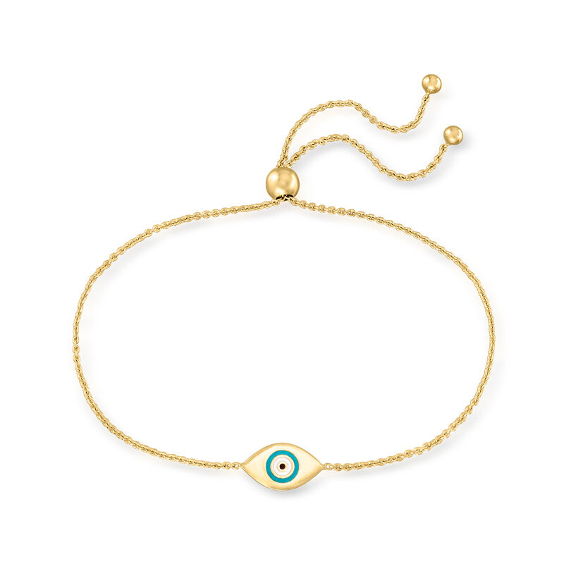 14kt Yellow Gold Evil Eye Bolo Bracelet with Enamel image number 2