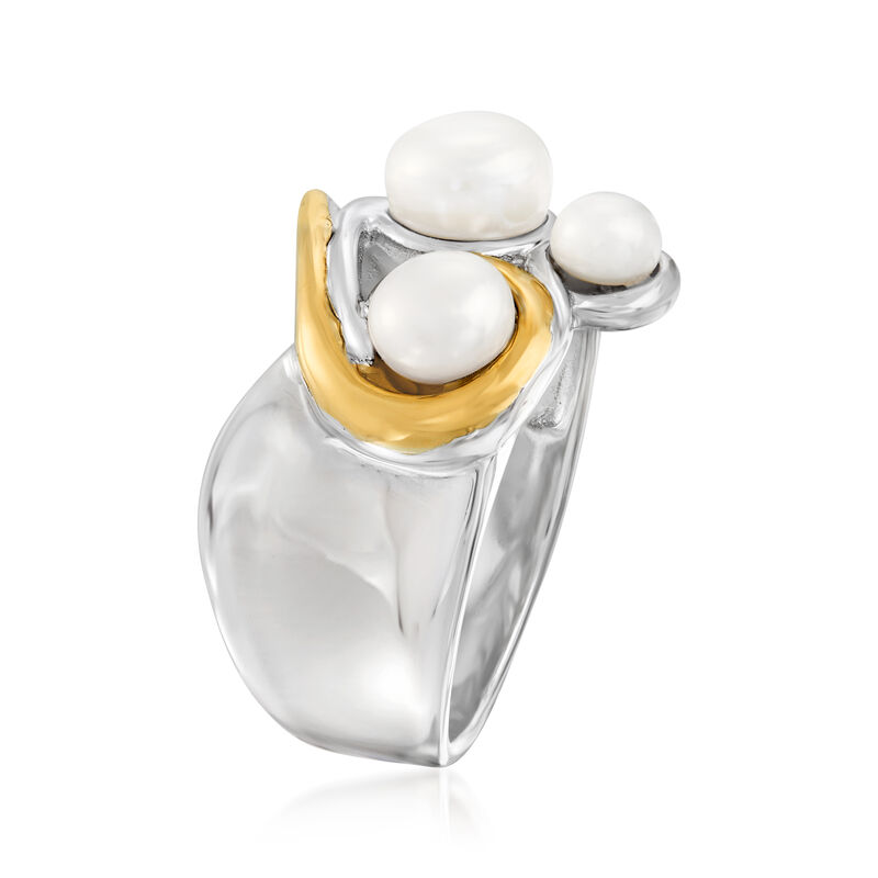 4-6mm Cultured Pearl Ring in Sterling Silver and 14kt Yellow Gold image number 2