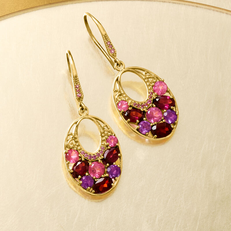 6.70 ct. t.w. Multi-Gemstone Drop Earrings in 18kt Gold Over Sterling image number 2