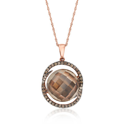 Le Vian 5.25 Carat Chocolate Quartz Pendant Necklace with .30 ct. t.w. Chocolate Diamonds in 14kt Strawberry Gold