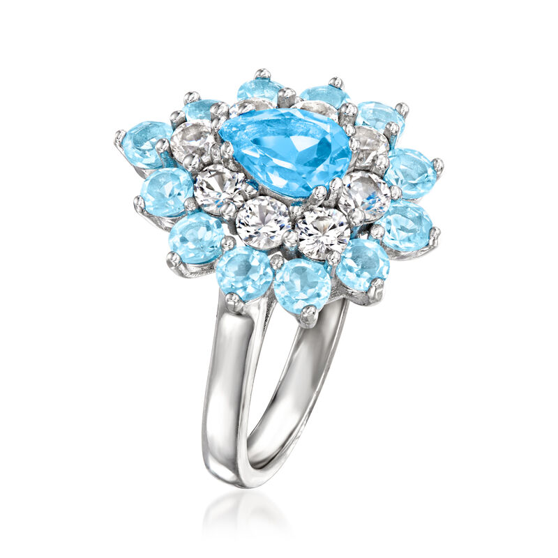 2.30 ct. t.w. Swiss and Sky Blue Topaz Ring with 1.30 ct. t.w. White Zircon in Sterling Silver image number 2
