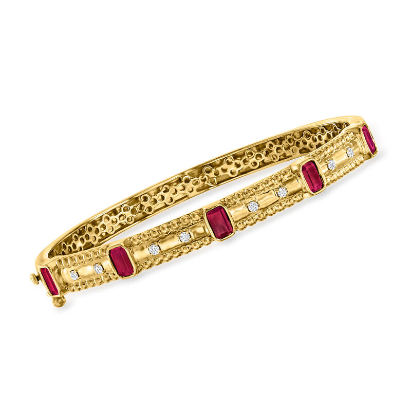 1.50 ct. t.w. Ruby and .15 ct. t.w. Diamond Bangle Bracelet in 18kt Gold Over Sterling image number 0