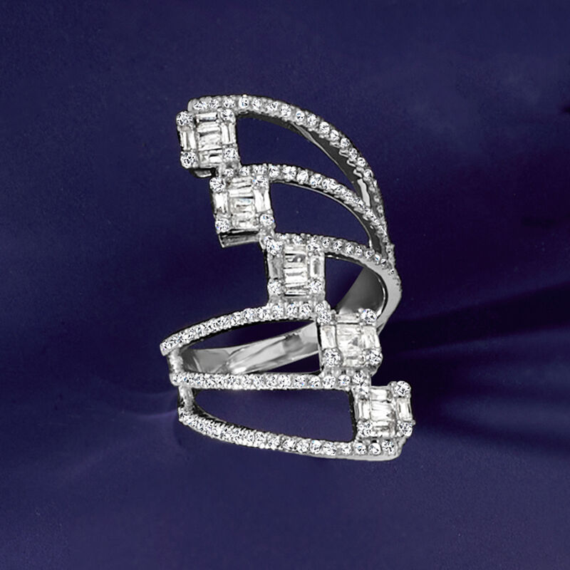 1.00 ct. t.w. Diamond Cluster Bypass Ring in 14kt White Gold image number 5
