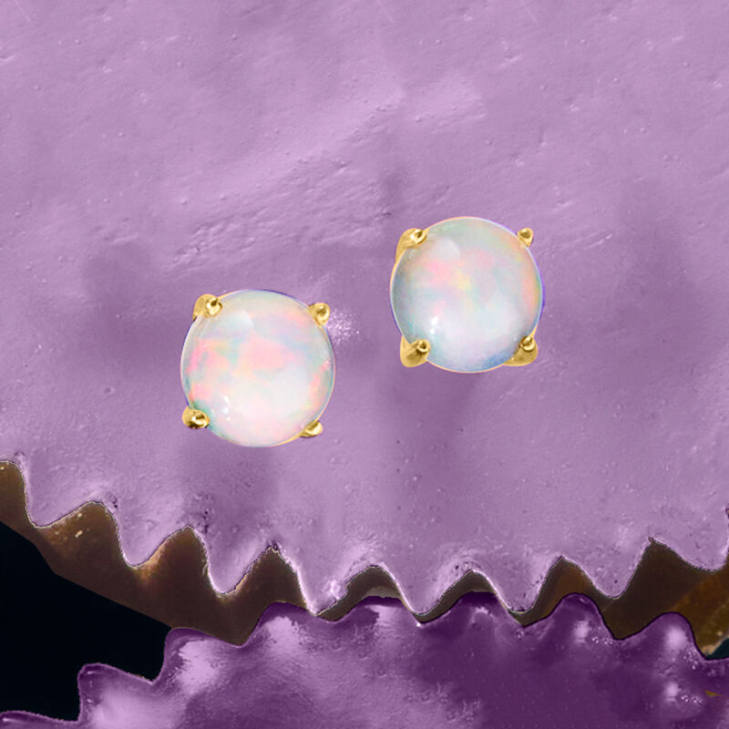 7mm Opal Stud Earrings in 14kt Yellow Gold image number 2
