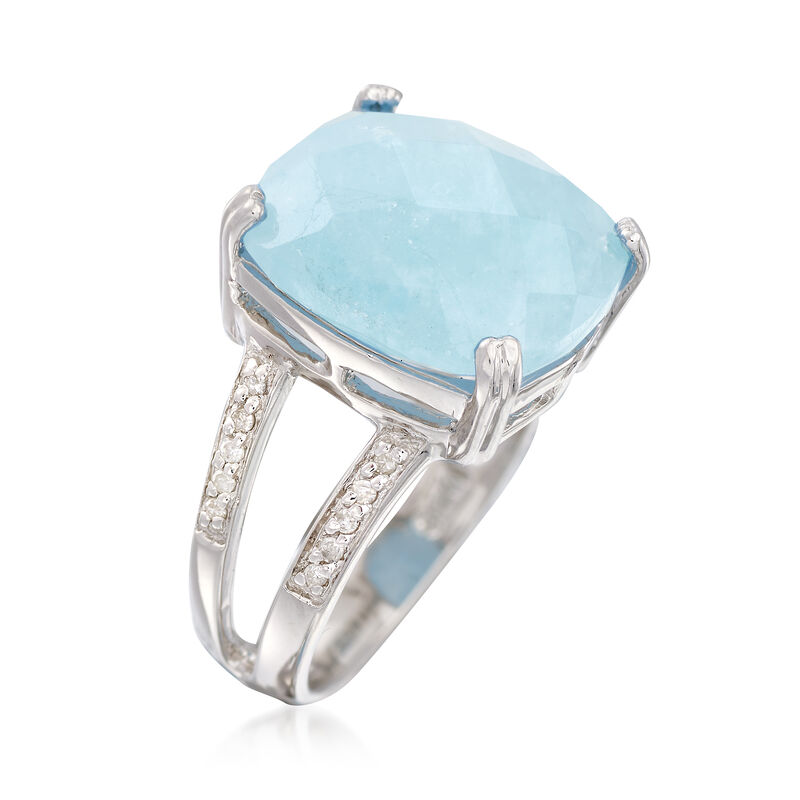 9.75 Carat Milky Aquamarine and .10 ct. t.w. Diamond Ring in Sterling Silver image number 2