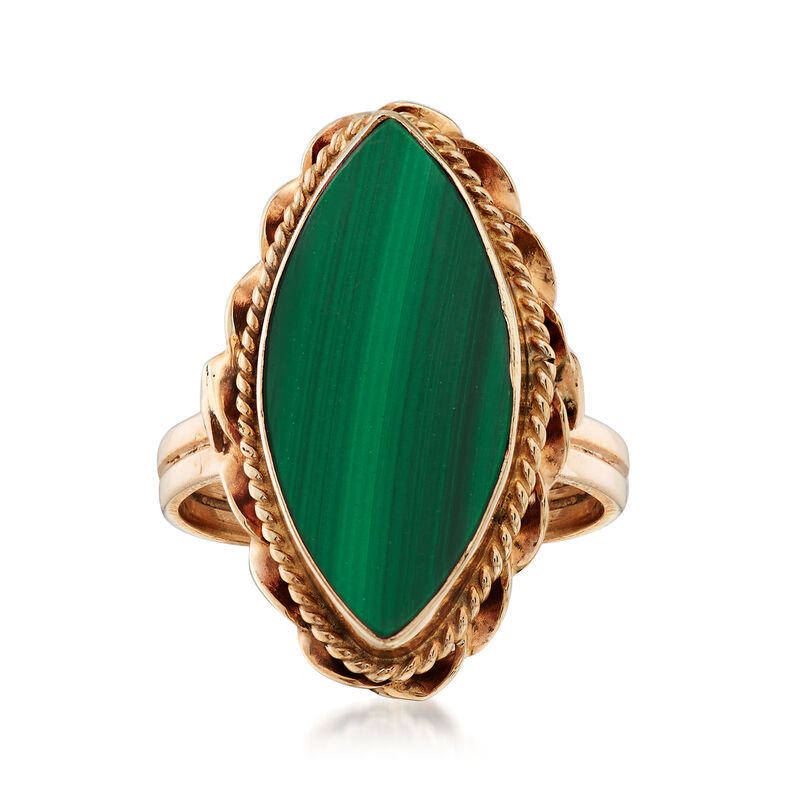 C. 1960 Vintage 18.5x8mm Malachite Ring in 14kt Yellow Gold. Size 6.25 image number 0
