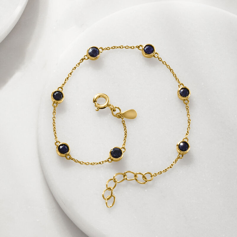 2.50 ct. t.w. Bezel-Set Sapphire Station Bracelet in 18kt Gold Over Sterling. 7&quot; image number 2