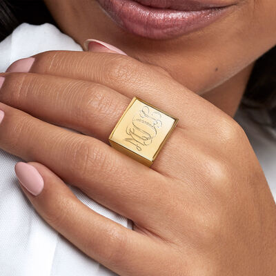 Italian 14kt Yellow Gold Personalized Square-Top Ring