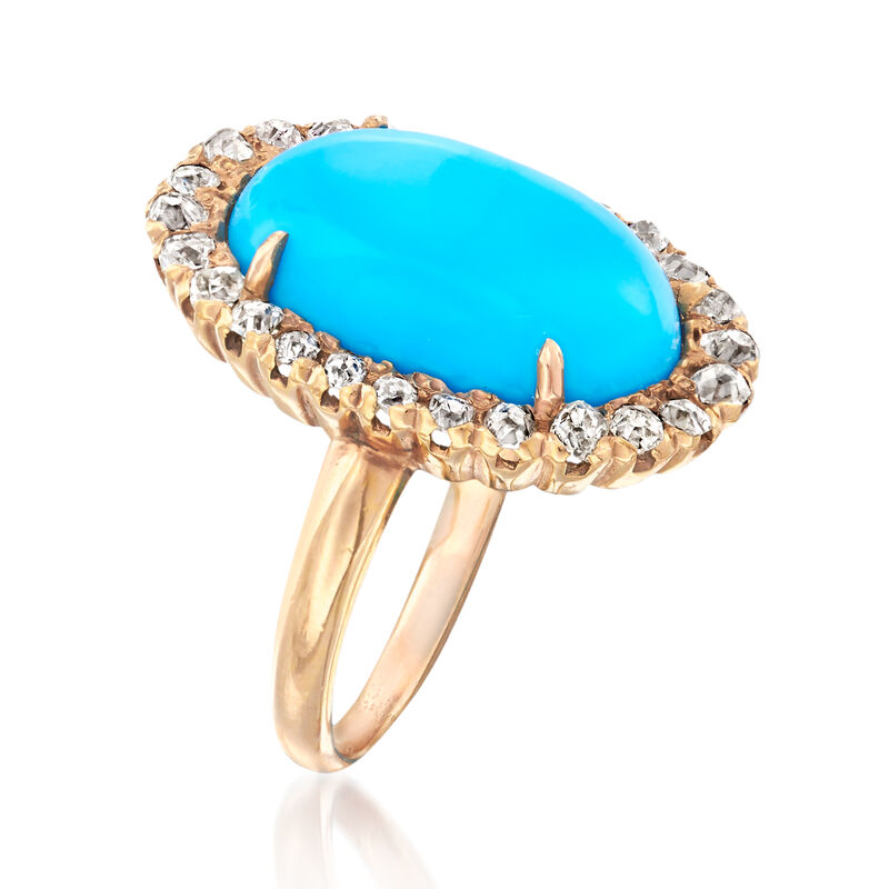 C. 1930 Vintage Simulated Turquoise and .55 ct. t.w. Diamond Ring in 14kt Rose Gold. Size 5.25 image number 2