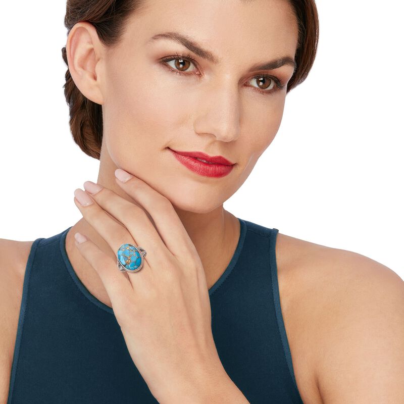 Oval Turquoise Ring in Sterling Silver Wirework image number 1