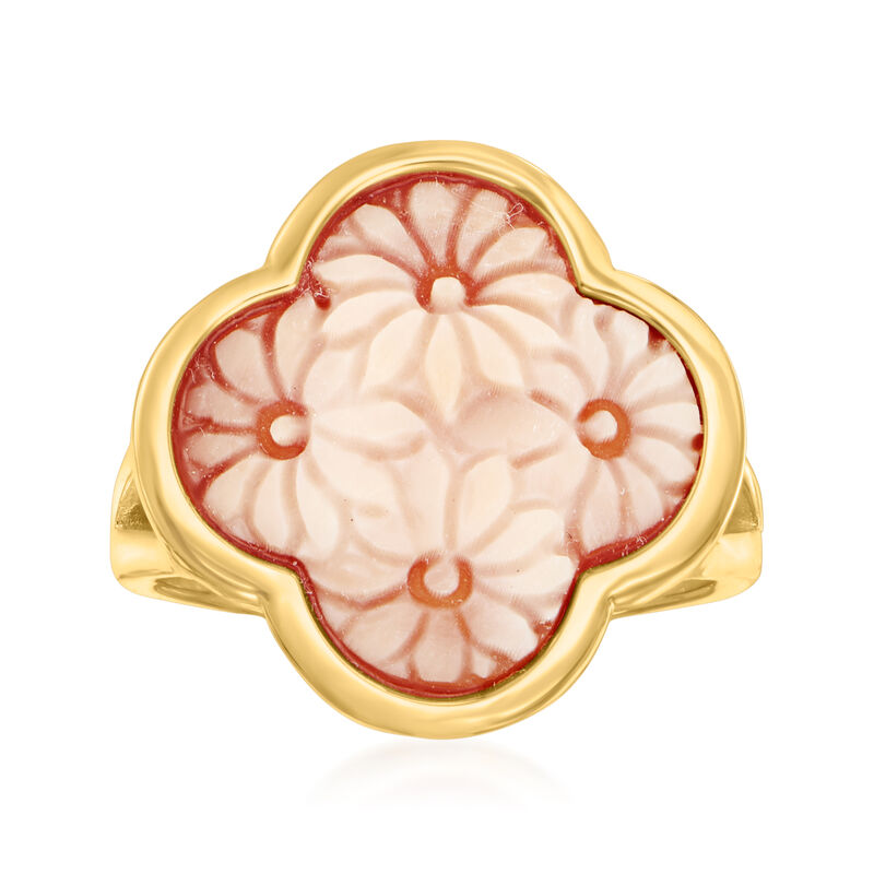 Italian Orange Shell Cameo Flower Ring in 18kt Gold Over Sterling. Size 7 image number 0