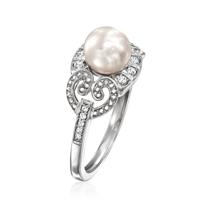 6.5-7mm Cultured Pearl and .11 ct. t.w. Diamond Swirl Ring in Sterling Silver image number 2
