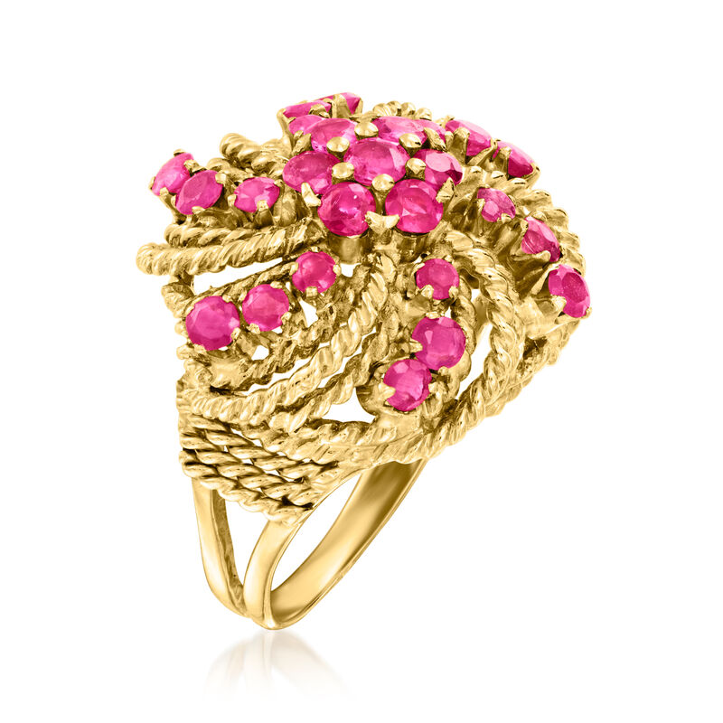 C. 1980 Vintage 2.25 ct. t.w. Ruby Swirl Ring in 18kt Yellow Gold. Size 6 image number 2