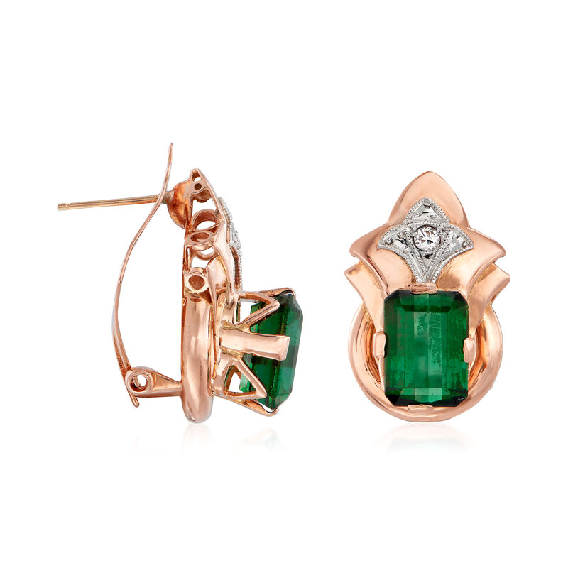 C. 1940 Vintage 4.40 ct. t.w. Green Tourmaline Earrings in 18kt Rose Gold image number 2