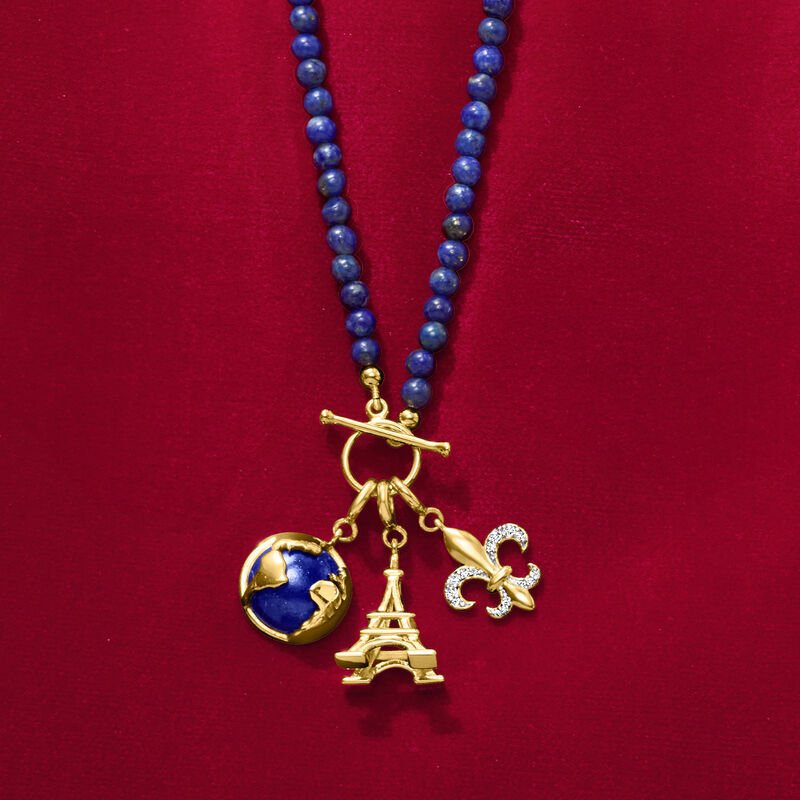3.5-4mm Lapis Bead Charm-Compatible Toggle Necklace in 18kt Gold Over Sterling image number 4
