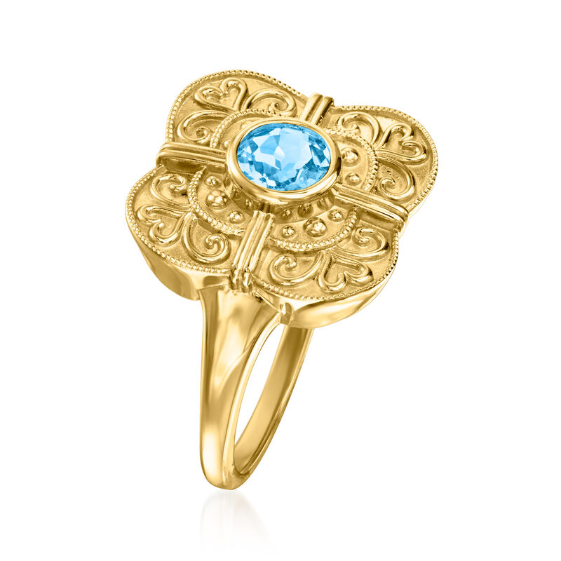 .40 Carat Swiss Blue Topaz Etruscan-Style Ring in 18kt Gold Over Sterling image number 2