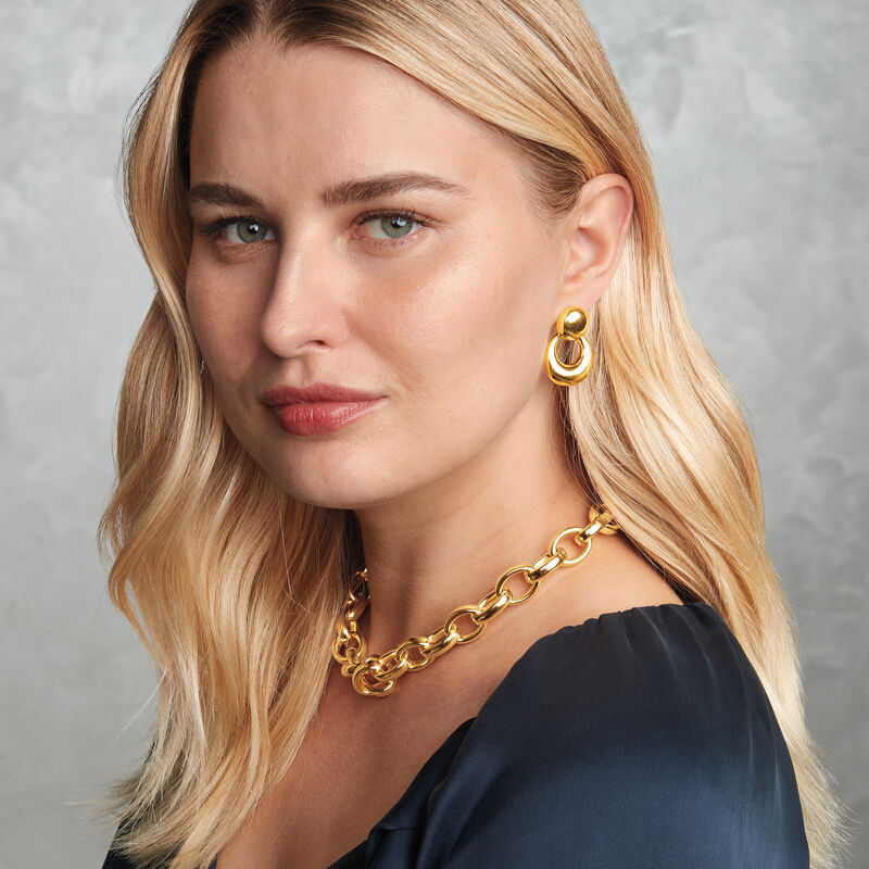 Andiamo 14kt Yellow Gold Over Resin Puffed Oval-Link Necklace image number 8