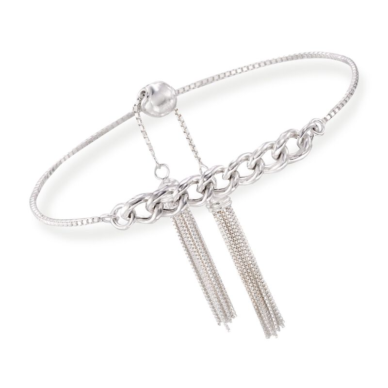 Italian Sterling Silver Link and Tassel Bolo Bracelet image number 0